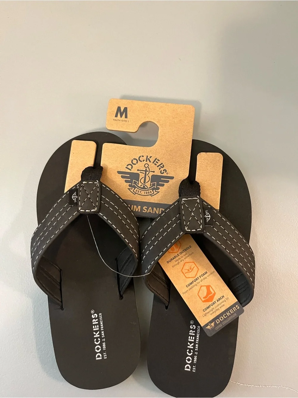 Dockers Black and Brown Boys' Padded Strap Flip Flops